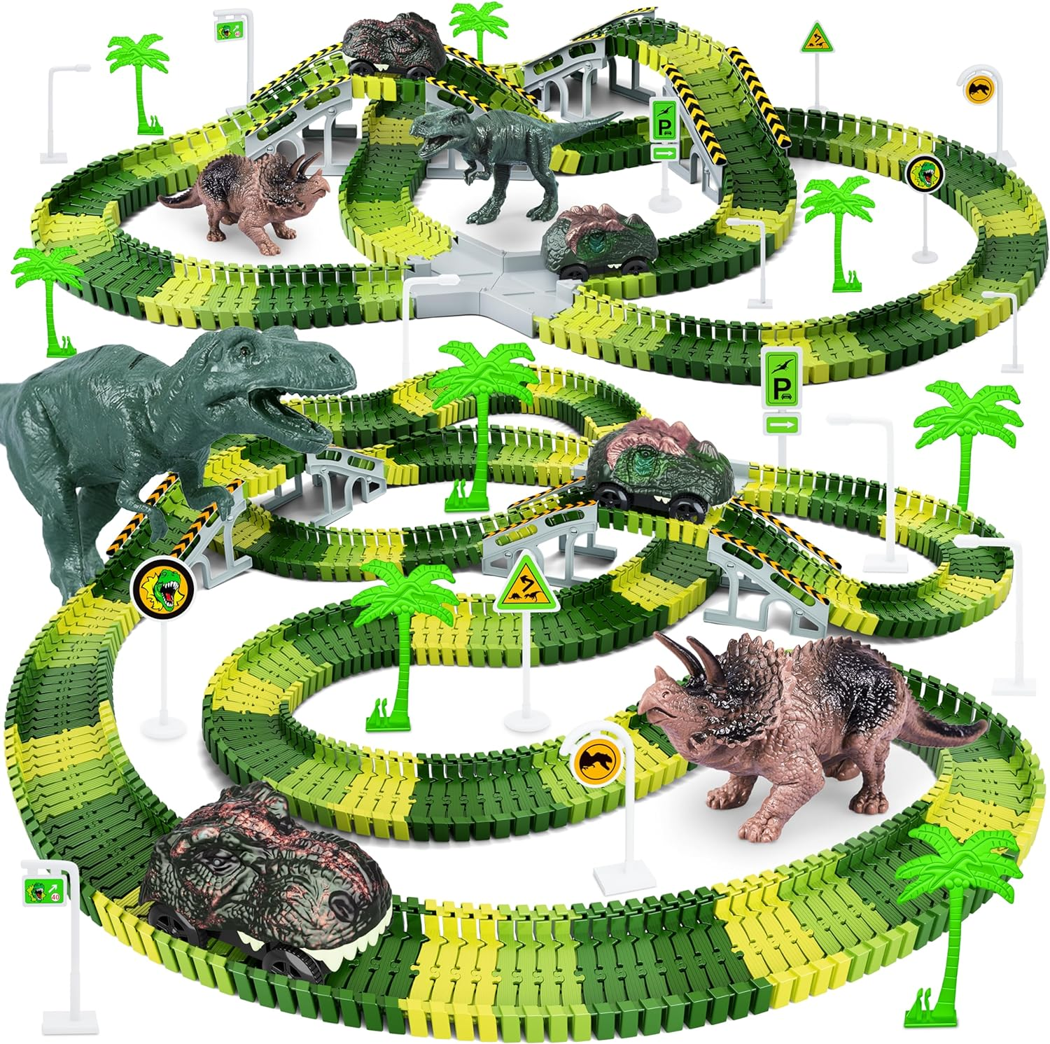 b21e9c738717b80759914847de713864.png "252-Piece Dinosaur World Road Race Tracks Playset with Dinosaur Cars - Perfect Birthday Party Gift for Boys and Girls Ages 3-6!" - Image 1