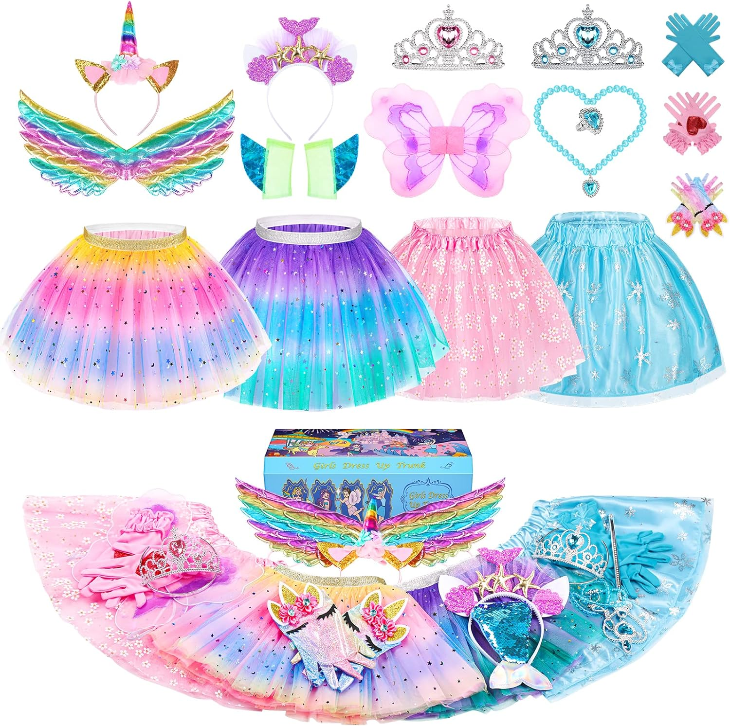 "Enchanted Fairy and Mermaid Princess Dress-Up Trunk - 19 Piece Pretend Play Costume Set for Girls Ages 3-6" - Image 1
