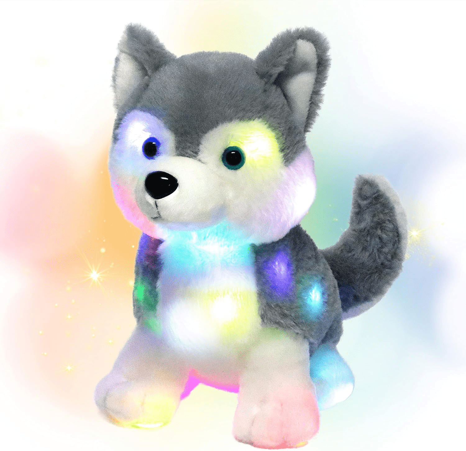 "Glowing  LED Plush Husky: Light-Up Stuffed Animal Dog for Kids, Gray, 12''" - Image 1