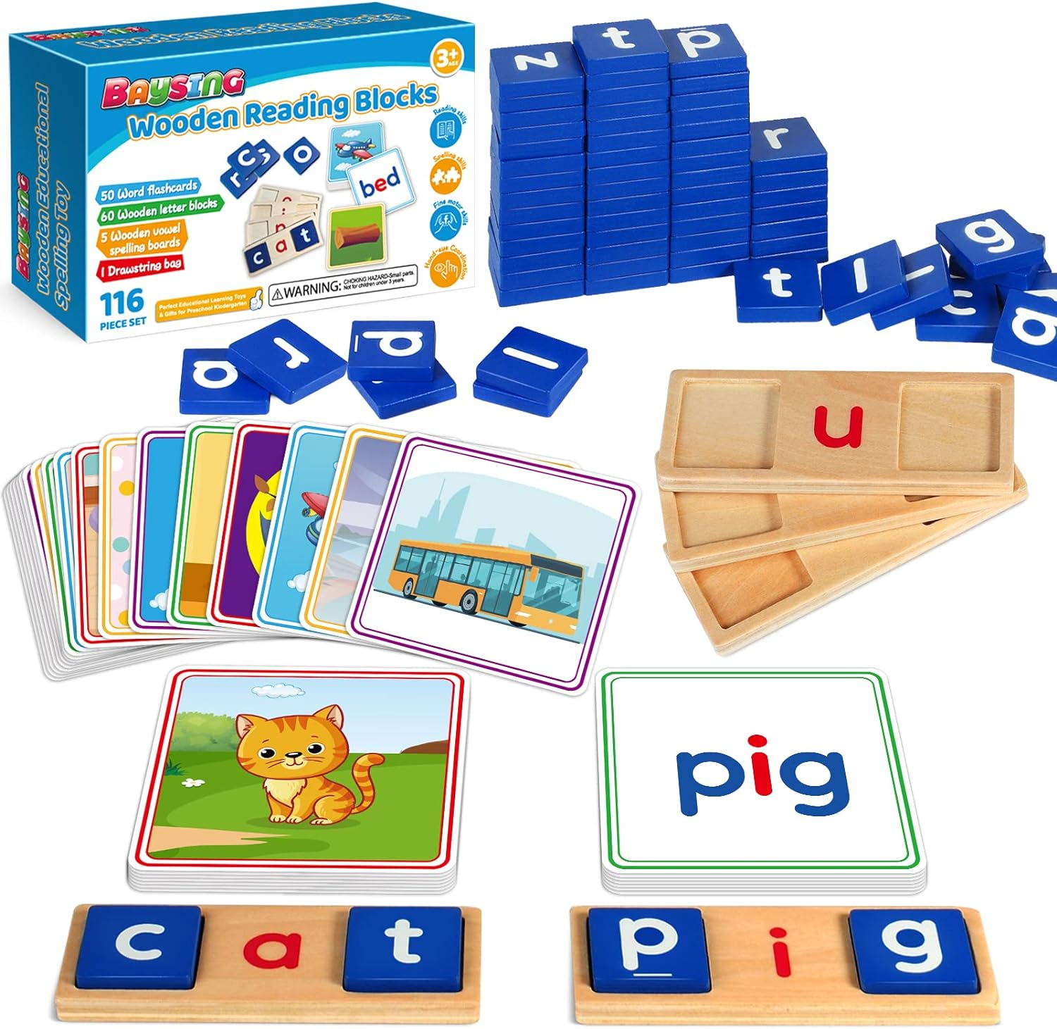 "Interactive Learning Toy Set for Preschoolers - 116Pcs Short Vowel Letters Sorting Spelling Reading Set with Flash Cards, Educational Activities for Boys and Girls Ages 3-5" - Image 1