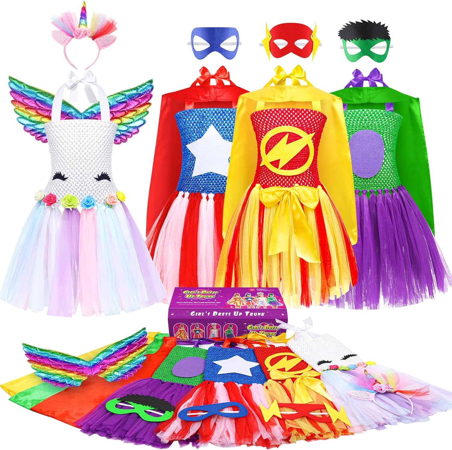 "Superhero Dress-Up Trunk for Girls - 12 Piece Role Play Set for Ages 3-6" - Image 1