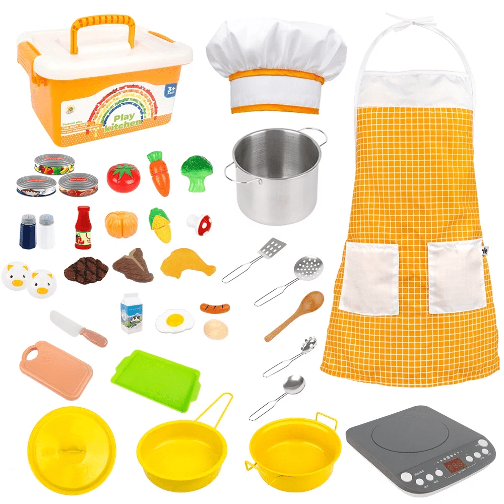 4f76491a59f6a3b84aaf996a395430f7.png Children's Pretend Play Kitchen Set - 38 Piece Chef Role Playset for Educational Cooking Fun - Image 1