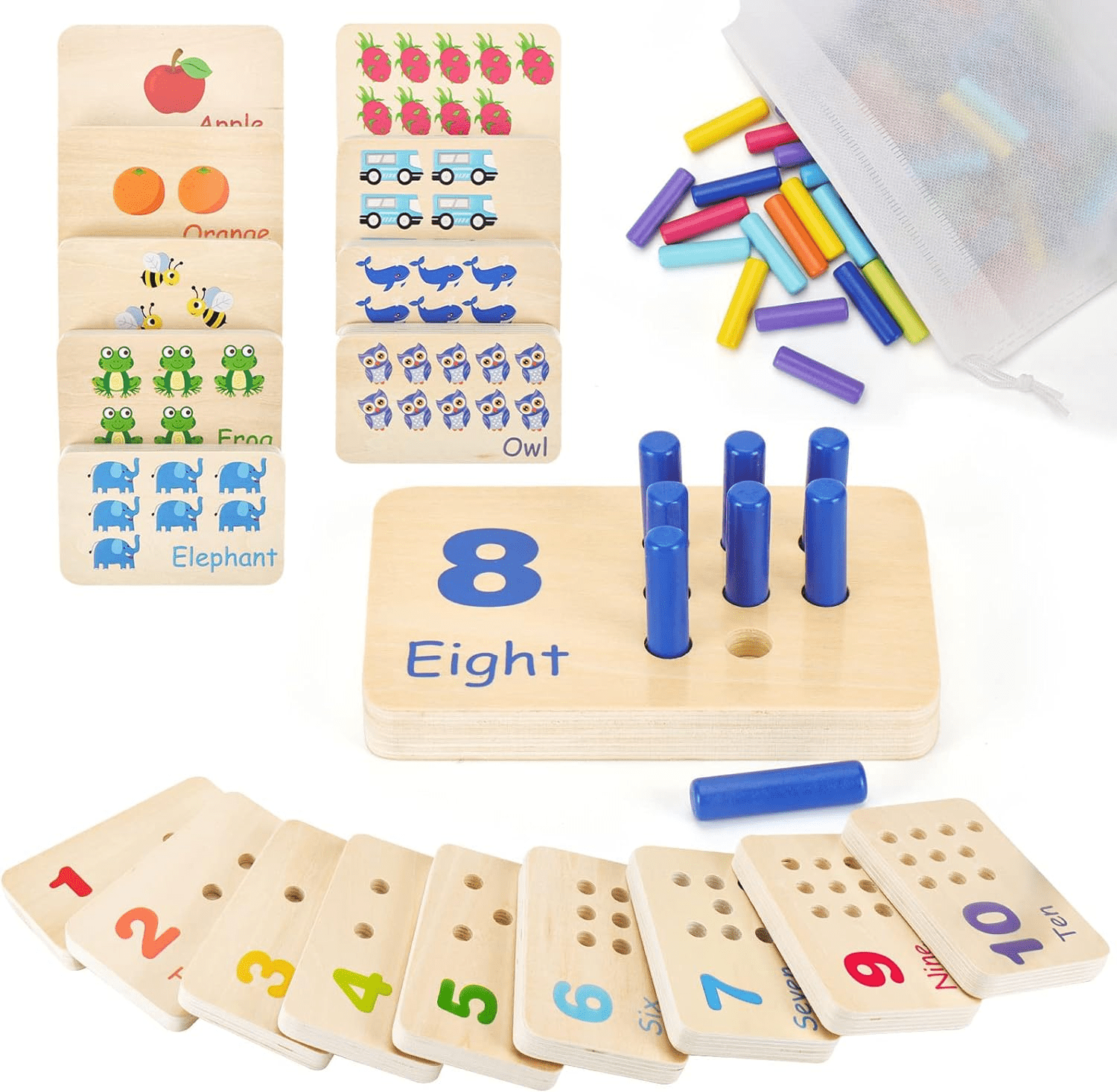 "Wooden Montessori Number Blocks: Fun Counting Peg Board for Toddlers and Preschoolers!" - Image 1