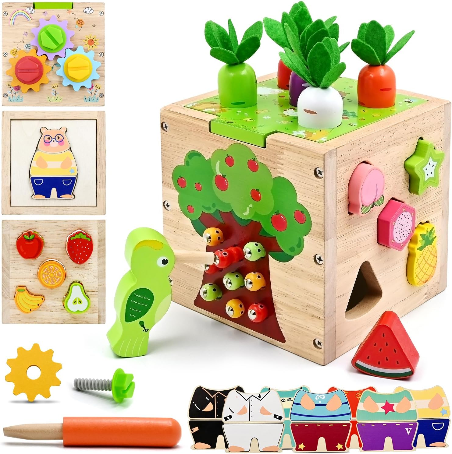 Baby Wooden Activity Cube Center Toys for 1 2 3 4 Years Old Boys Girls Birthday Gifts, 5 in 1 Montessori Educational Learning Sensory Toys for Toddlers Kids 12 18 24 Months Fine Motor Skills Games - Image 1