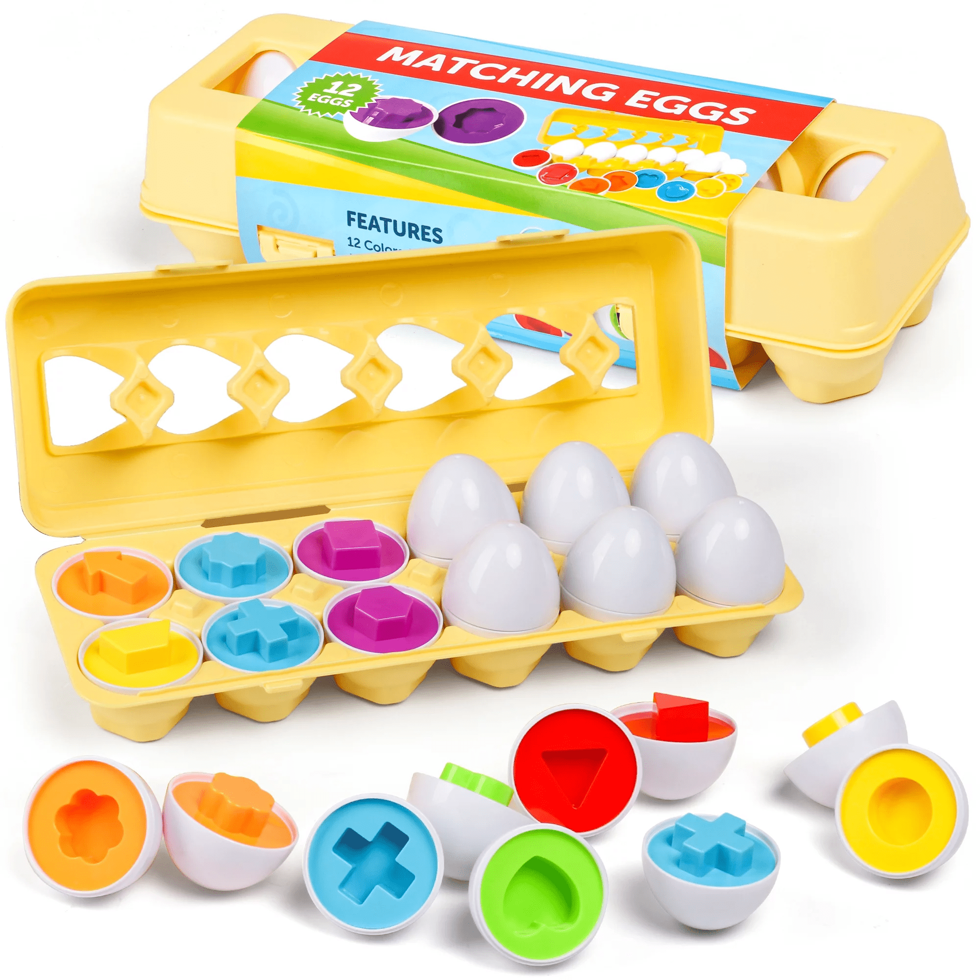 Color Shape Matching Eggs Educational Toy Set for Toddlers with Egg Box - Preschool Learning and Sorting Activity - Easter and Christmas Gift for Kids Ages 3-6+ - Image 1