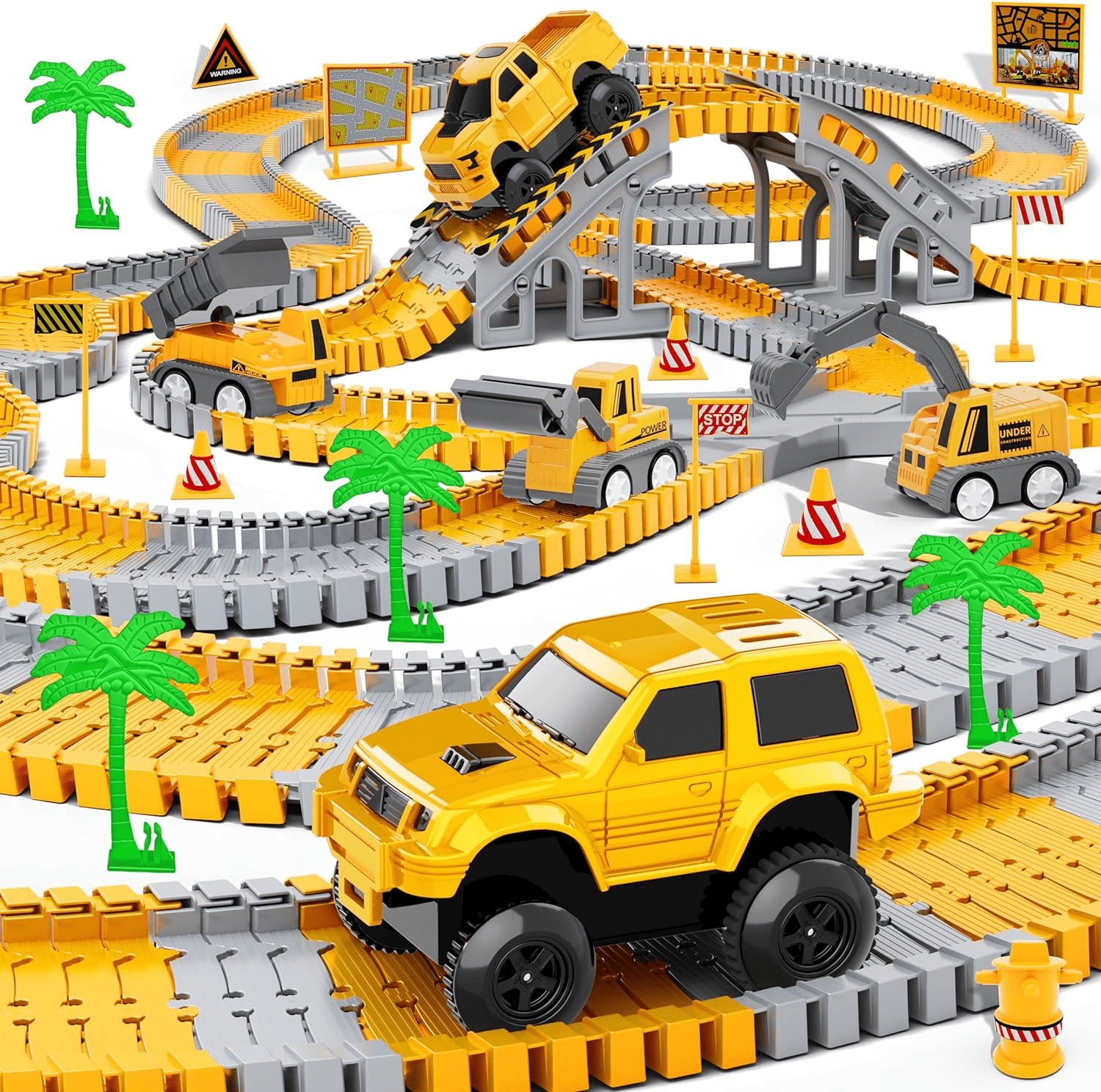 "253-Piece Construction Race Track Toy Set with Trucks - Fun Engineering Road Games for Kids Ages 3-8" - Image 1
