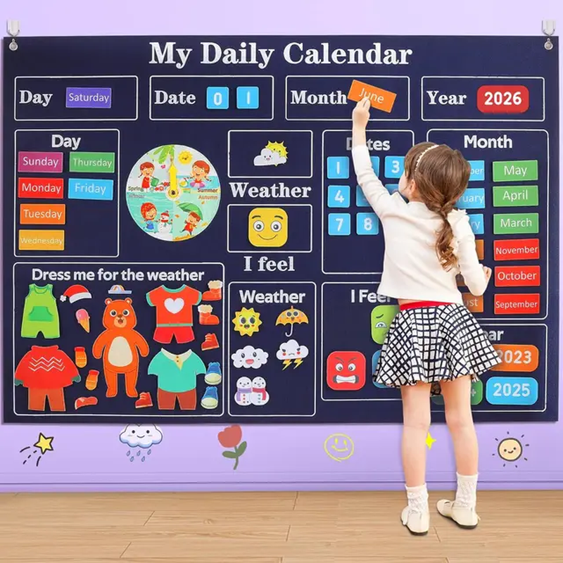 Daily Calendar Felt Story Board Set for Toddlers: Farm and Transportation Theme - Image 1