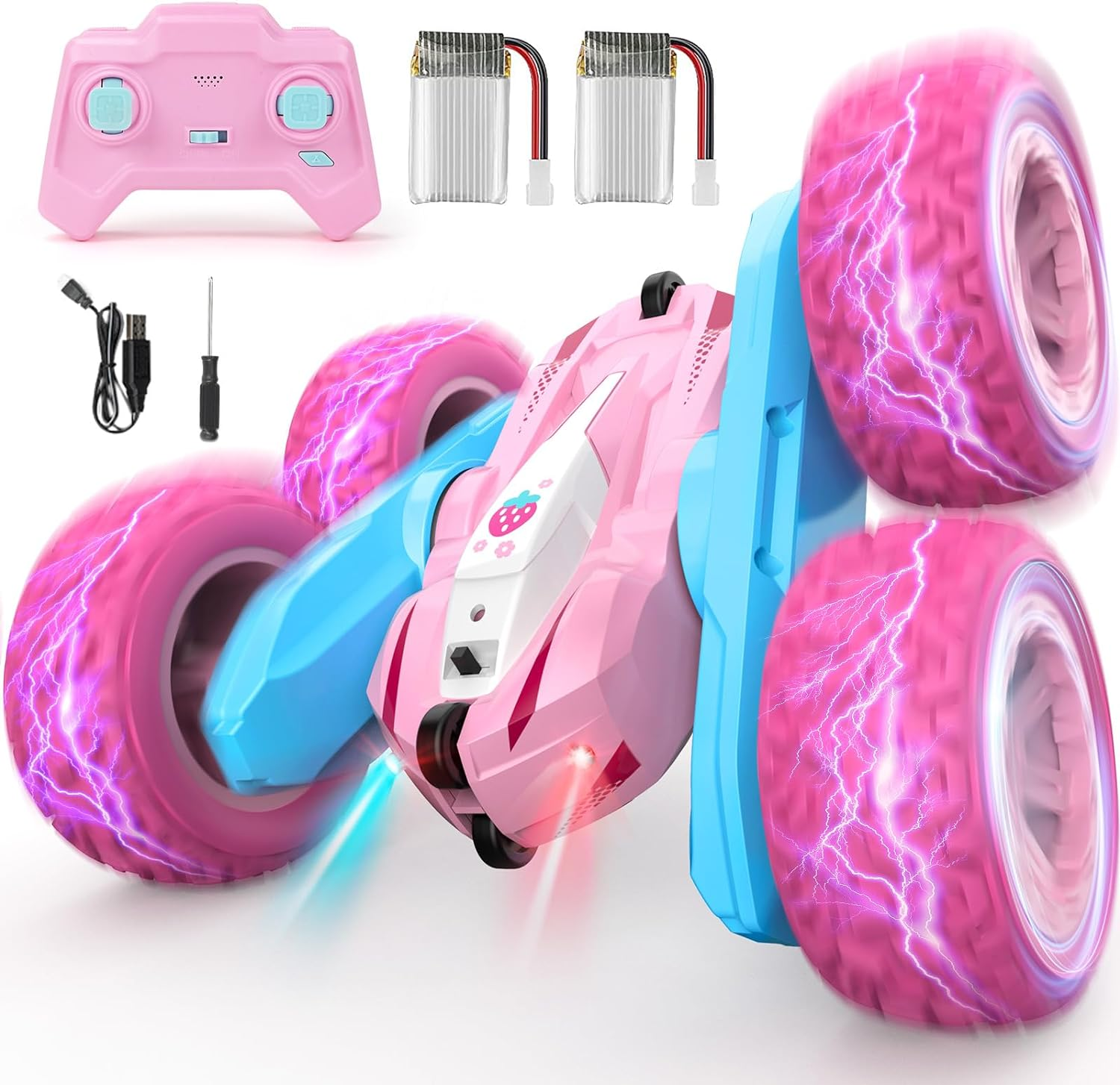 "Rechargeable Pink RC Stunt Car - Perfect Birthday Gift for Girls!" - Image 1