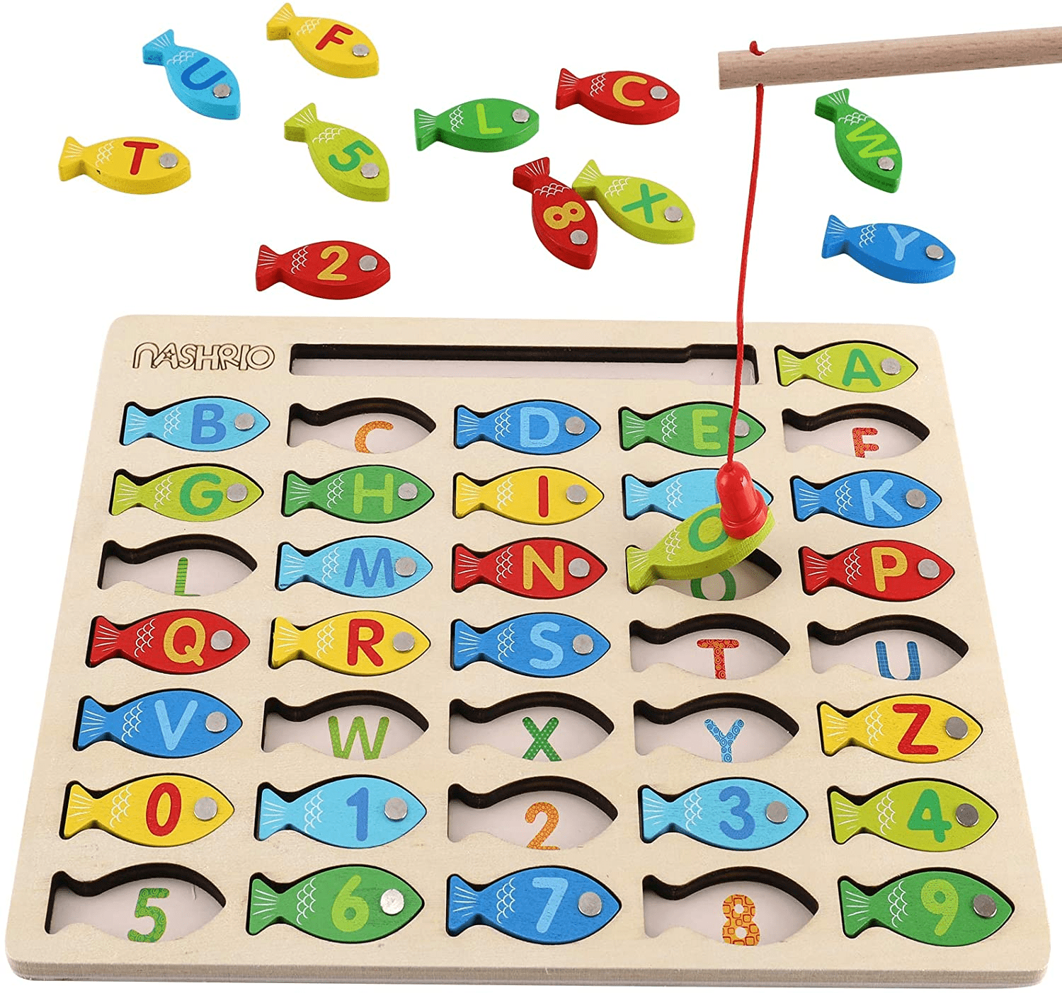 4a19bef545109efae50193cb30f106f0.png Magnetic Wooden Fishing Game Toy for Toddlers, Alphabet Fish Catching Counting Games Puzzle with Numbers and Letters, Preschool Learning ABC Math Educational Toys 3 4 5 Years Old Girl Boy Kids - Image 1