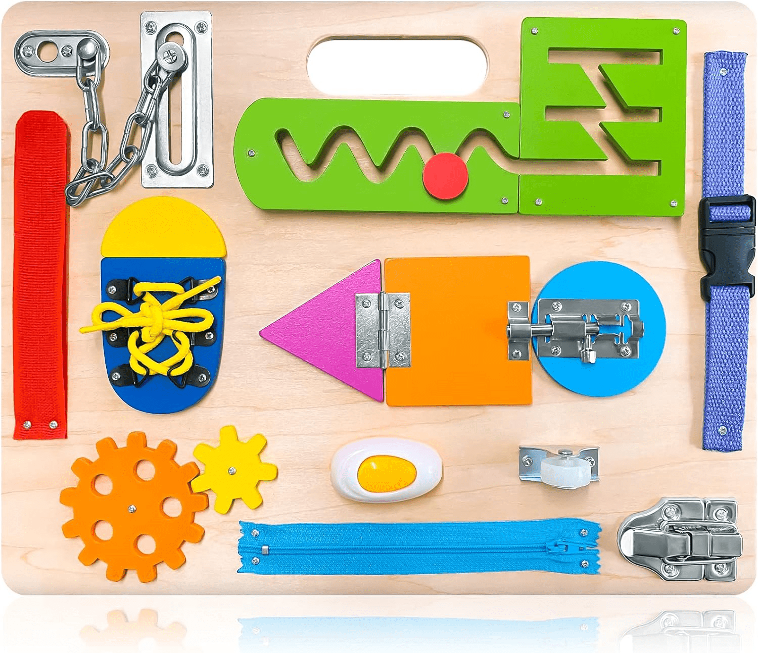 Montessori Busy Board for Toddlers, Wooden Sensory Toys, Preschool Learning Activities for Fine Motor Skills Travel Toy, Basic Life Skills Educational Gifts for 1 2 3 Years Old Kids Boys Girls - Image 1