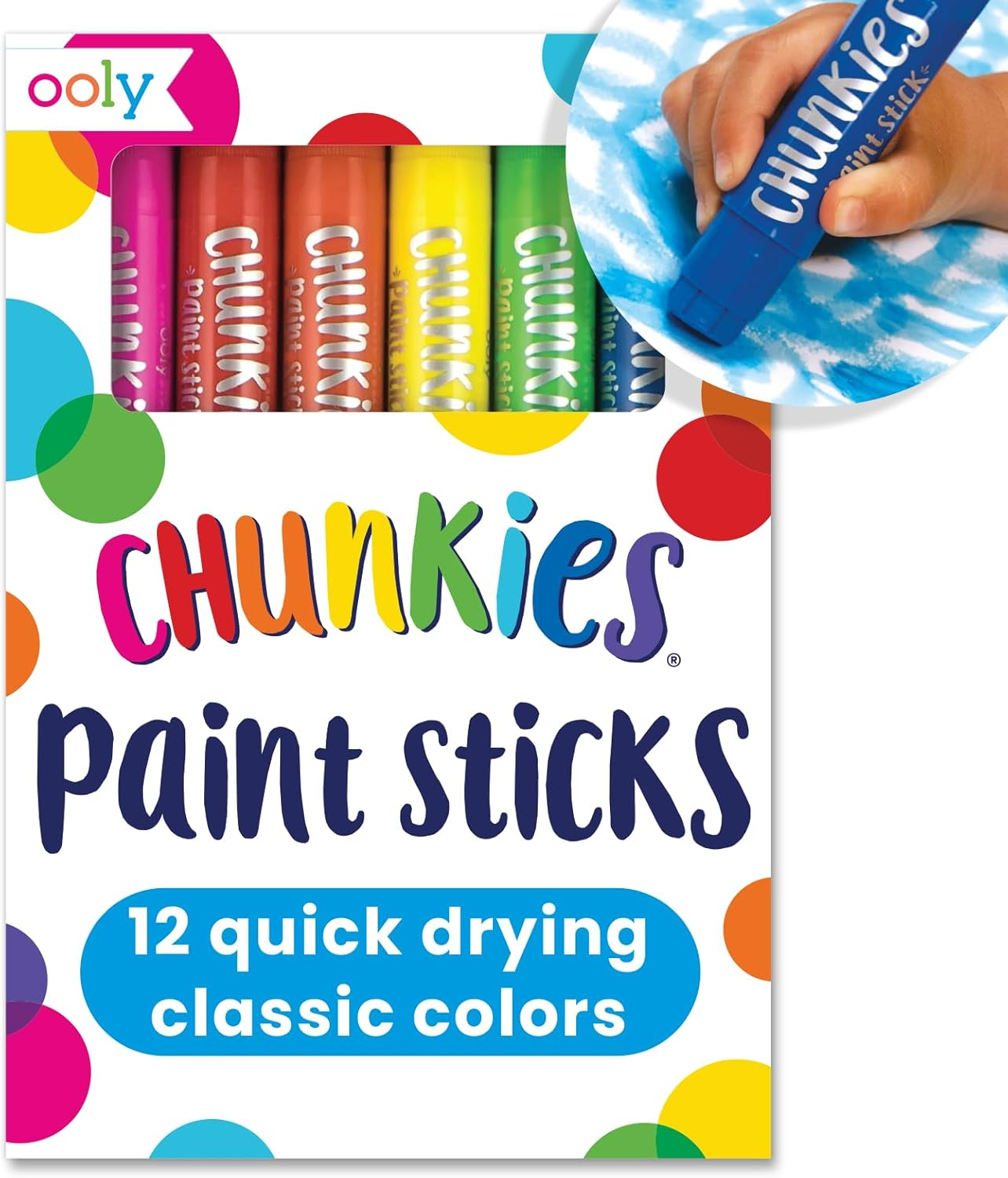 Chunkies Quick Drying Tempera Paint Sticks for Kids, Classic Colors, Set of 12 Twistable Kids Paint Sticks for Toddlers 2-4 Years, Mess Free Chubby Toddler Paint Sticks [12 Classic Colors] - Image 1
