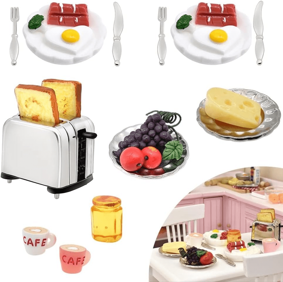 e4331de32b8a8fd25b049de343d92d6b.png Miniature Dollhouse Accessories of Dollhouse Kitchen, Miniature Food (Lover Breakfast 16Pcs A) - Image 1