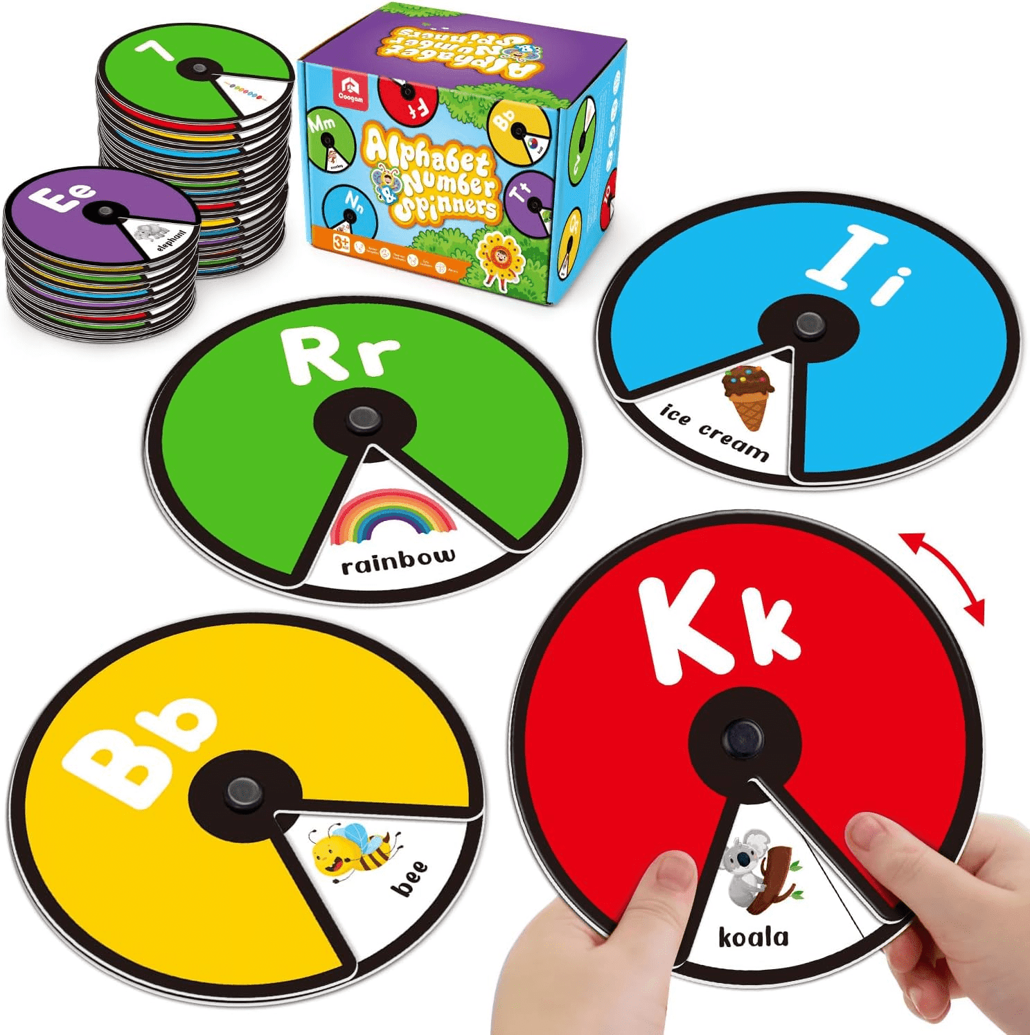 "Interactive Alphabet Spinning Card Set for Toddlers: Educational Learning Game with ABC Letters, Numbers, Colors, and Sight Words - Montessori Toy Gift for Preschoolers" - Image 1