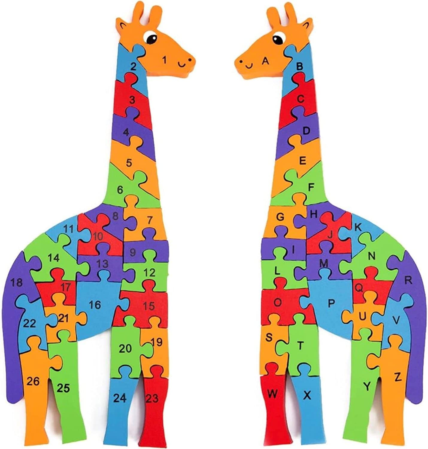 a600b46342103233b52ef3e02ec2f53b.png "26-Piece Giraffe Wooden Puzzle: Alphabet and Number Building Blocks for Preschool Kids" - Image 1