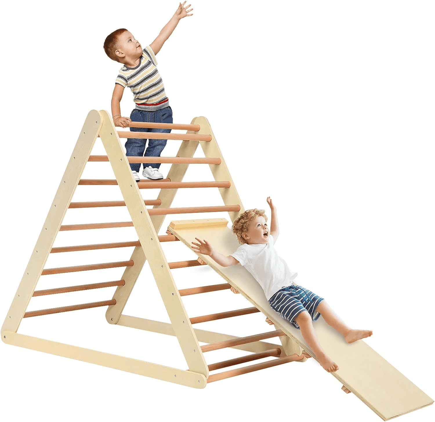 " 2-in-1 Triangle Climber with Ramp - Foldable Wooden Indoor Playground for Toddlers, Perfect Gift for Boys & Girls!" - Image 1