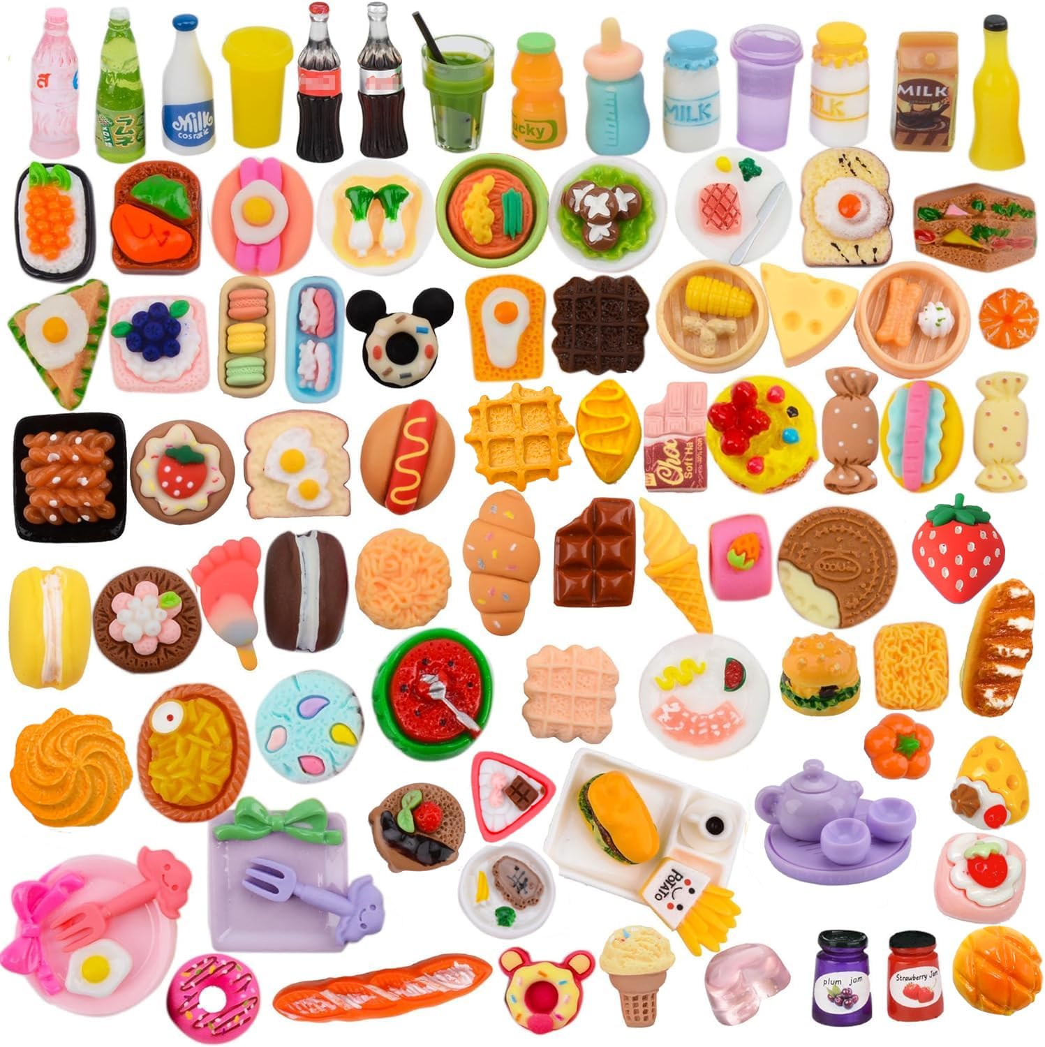 100Pcs Miniature Food with Storage Box Mini Food Miniature Doll House Accessories Small Resin Doll Food Dollhouse Food Set for Pretend Play Kitchen - Image 1