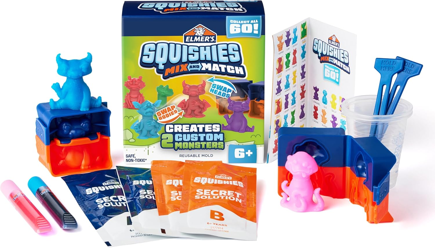 " Squishies Mix & Match Kit: Create 2 Custom DIY Squishy Characters - 12 Piece Craft Set for Kids!" - Image 1