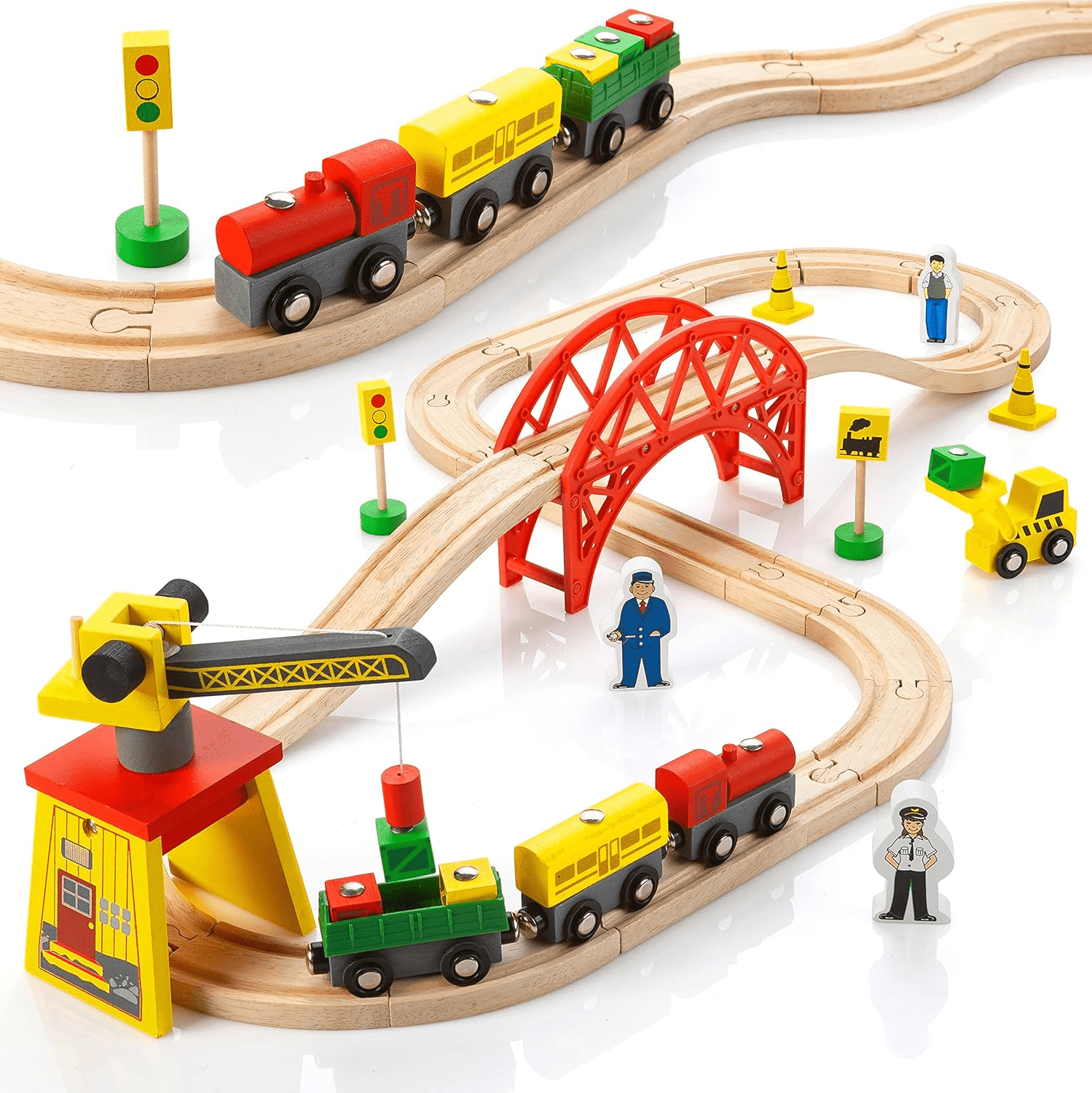 Ultimate Wooden Train Set for Kids - 38-Piece Adventure with Crane, Bridge & Tracks - Perfect for Toddlers 2-7, Compatible with Thomas, Brio, IKEA, Melissa & Doug - Image 1