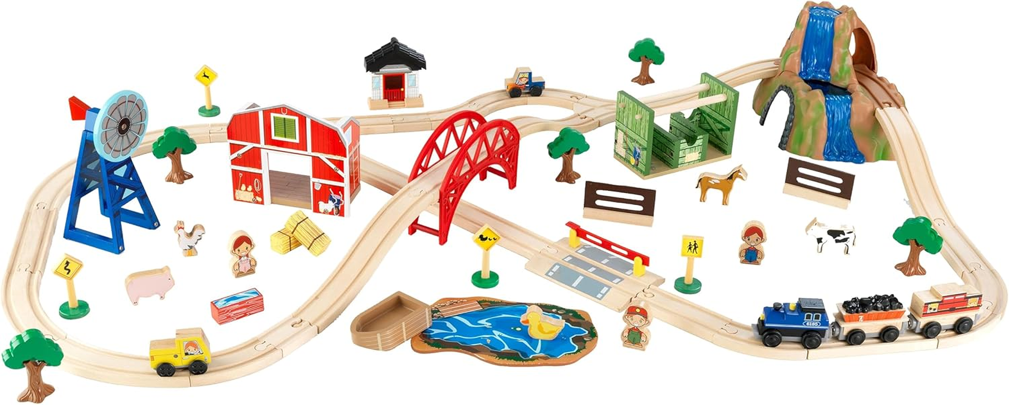 75-Piece Wooden Rural Farm Train Set - Ultimate Toy Vehicle Playset for Kids Ages 3+ - Image 1