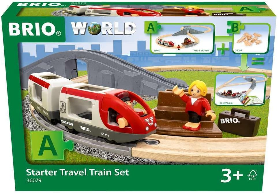 World 36079 Starter Travel Train Set - 22-Piece Wooden Toy Train Set for Kids Aged 3+ - Image 1