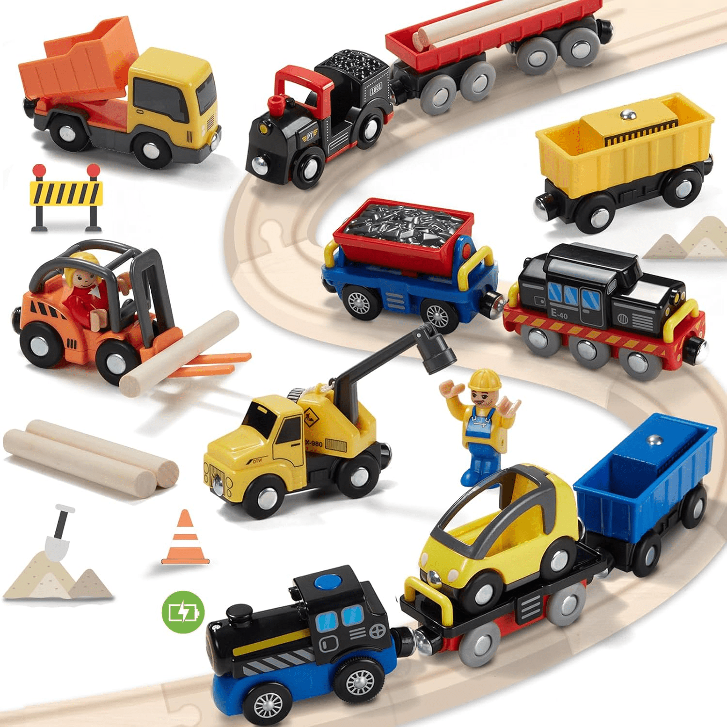12-Piece Battery Operated Train Set - Magnetic Mini Construction Cars for Toddlers, Compatible with Most Wooden Tracks! - Image 1