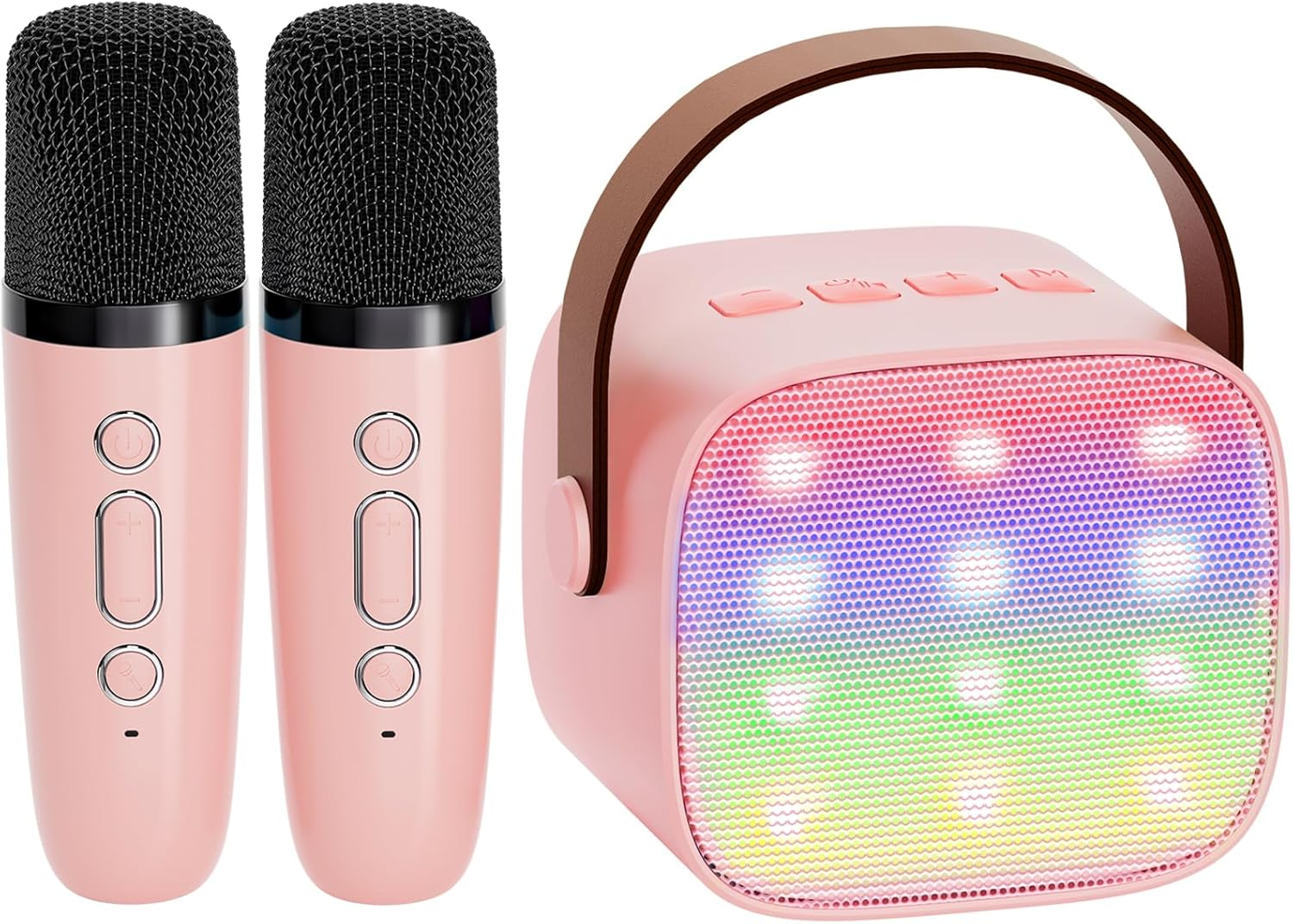 Mini Karaoke Machine - Portable Bluetooth Speaker with 2 Wireless Microphones, Perfect Christmas & Birthday Gift for Kids Ages 4-12 (Light Pink) - Image 1