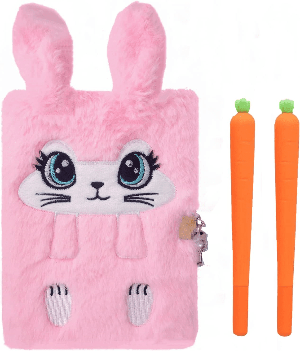 da34f08c1cc4d5760e96525af96f203f.png Cute Bunny Diary with Lock for Girls - Fluffy Rabbit Journal Set with 2 Carrot Pens for Easter, Birthdays, and New Year Ages 8-12 - Image 1