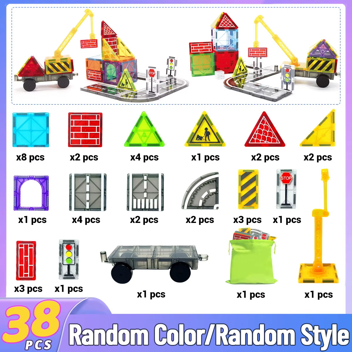 Magnetic Road Construction Set with Vehicle Toys for Toddlers - Ideal Gift for Christmas and Birthdays - Image 1
