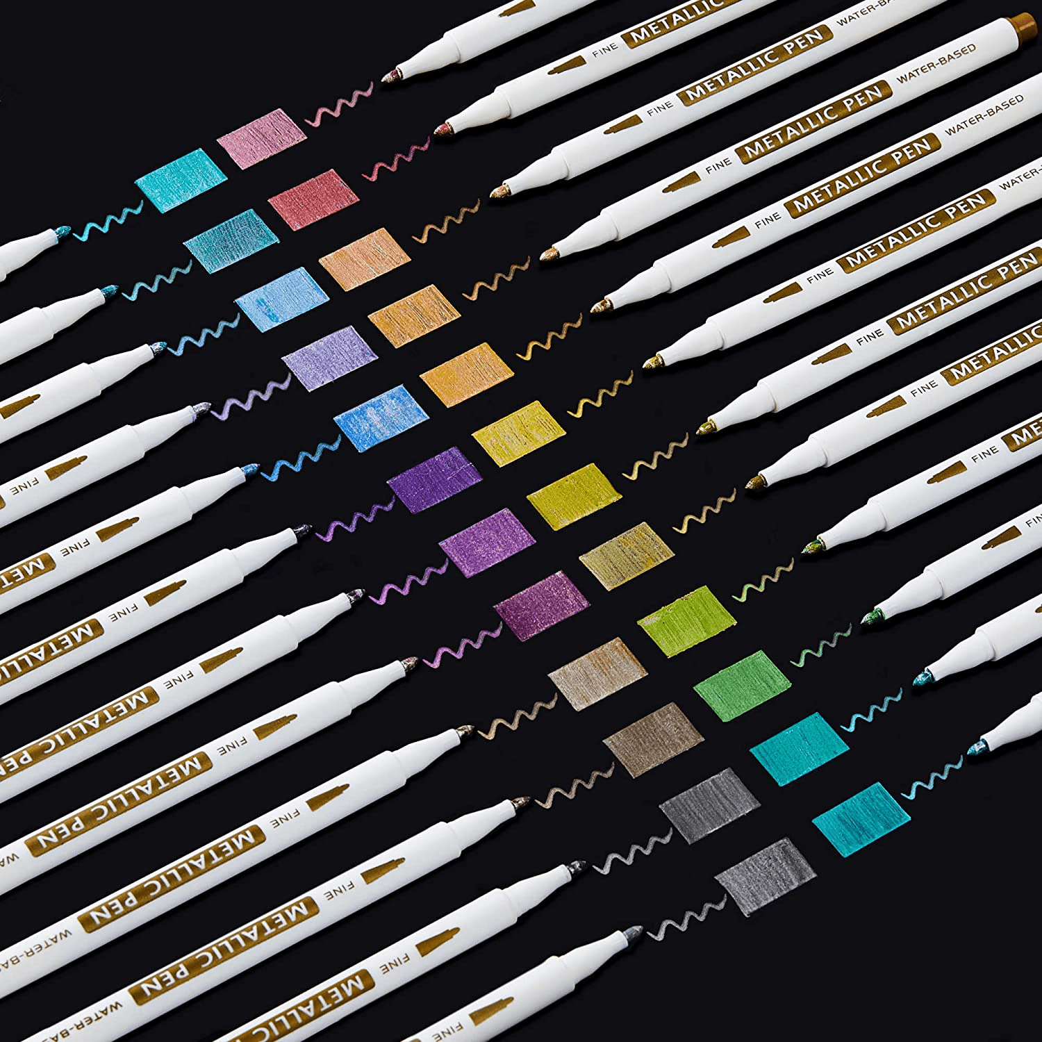 24-Color Metallic Marker Pens - Fine Point Paint Markers for DIY Crafts, Calligraphy, and Art on Black Paper, Fabric, and More! - Image 1