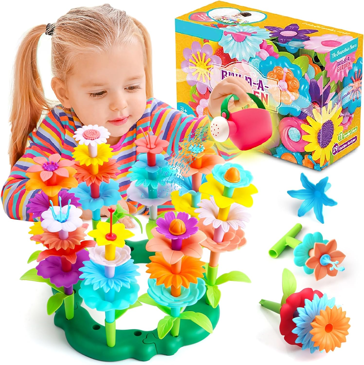 Flower Garden Building Set - Ideal Valentine's Gift for Girls Ages 2-6, STEM Montessori Educational Toy for Toddlers, Engaging Sorting and Stacking Spring Gardening Kit for Birthdays and Easter - Image 1