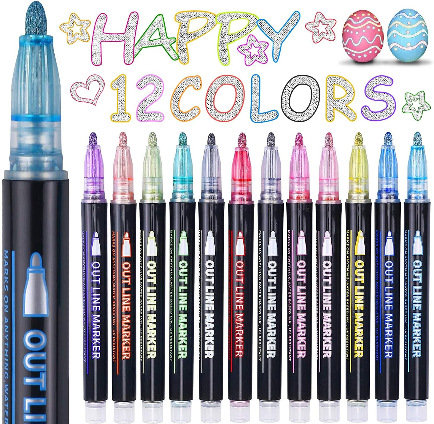 Vibrant 12-Color Shimmer Markers Set - Perfect Easter Basket Stuffers & Art Supplies for Teens and Girls Aged 4-12! - Image 1