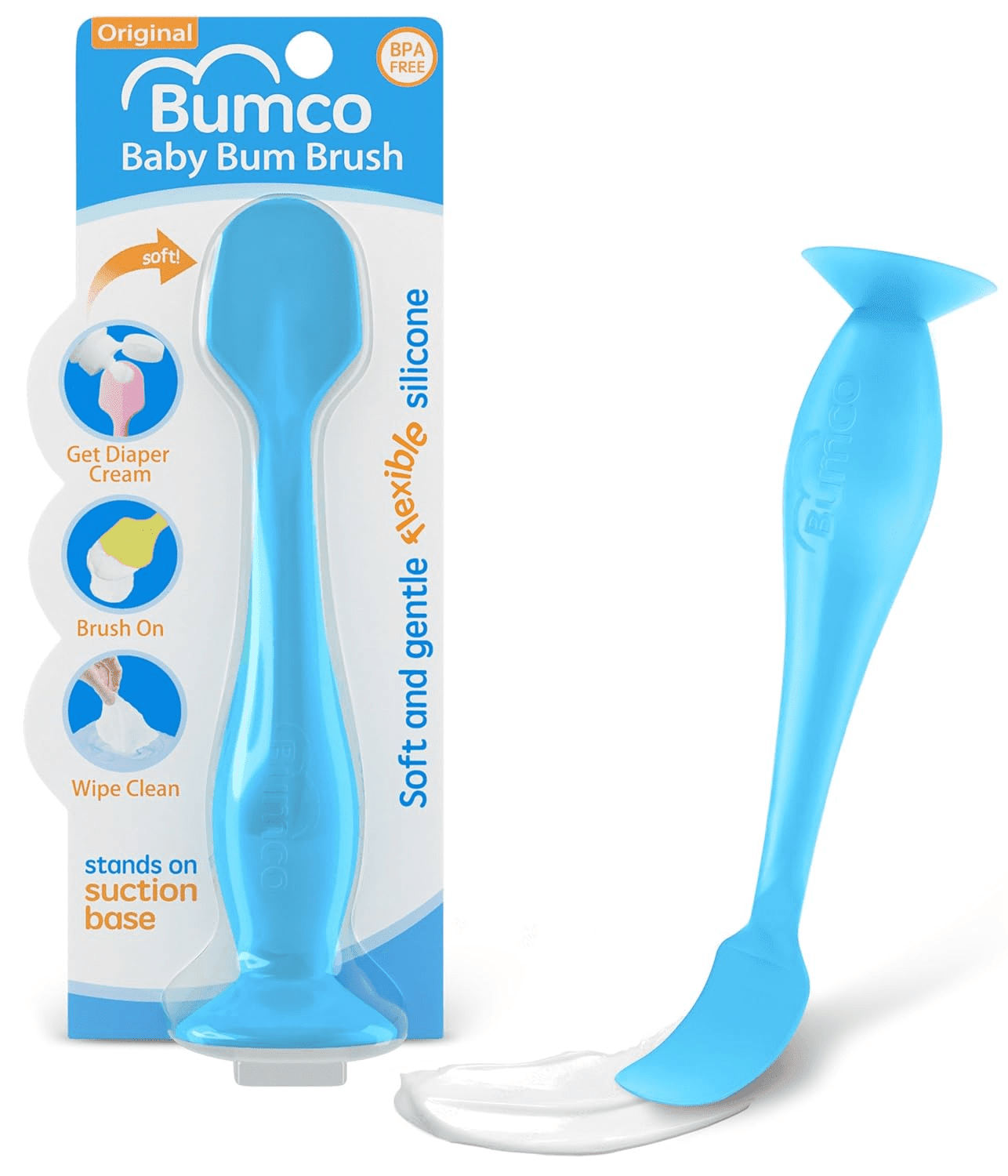 Bumco  - BPA-Free Silicone Diaper Cream Spatula with Suction Cup Base, Soft & Flexible, Easy-Clean, Must-Have for Diaper Bags (Blue) - Image 1