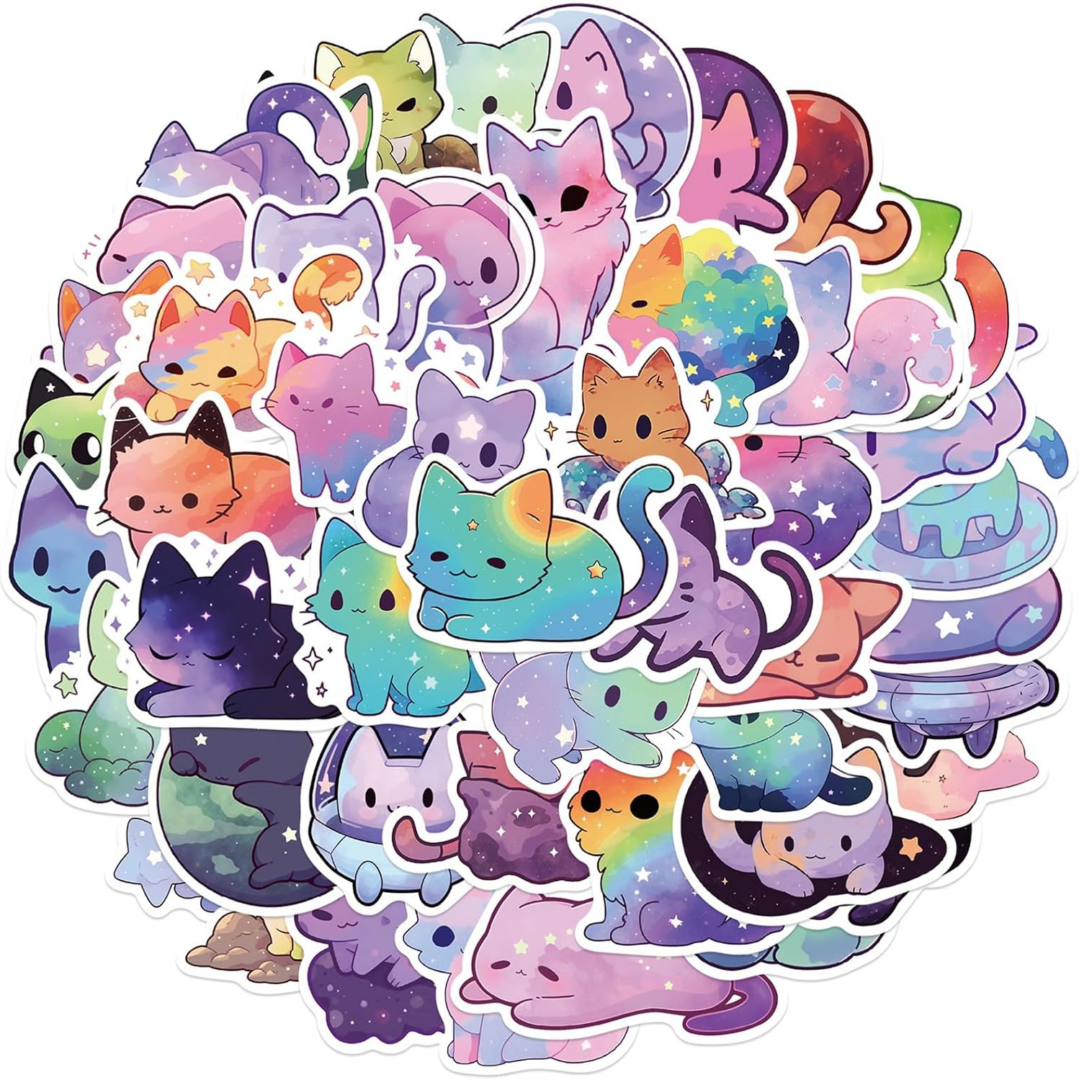 50 Adorable Cartoon Rainbow Cat Stickers - Aesthetic Vinyl for Laptops, Water Bottles, Suitcases & More! - Image 1