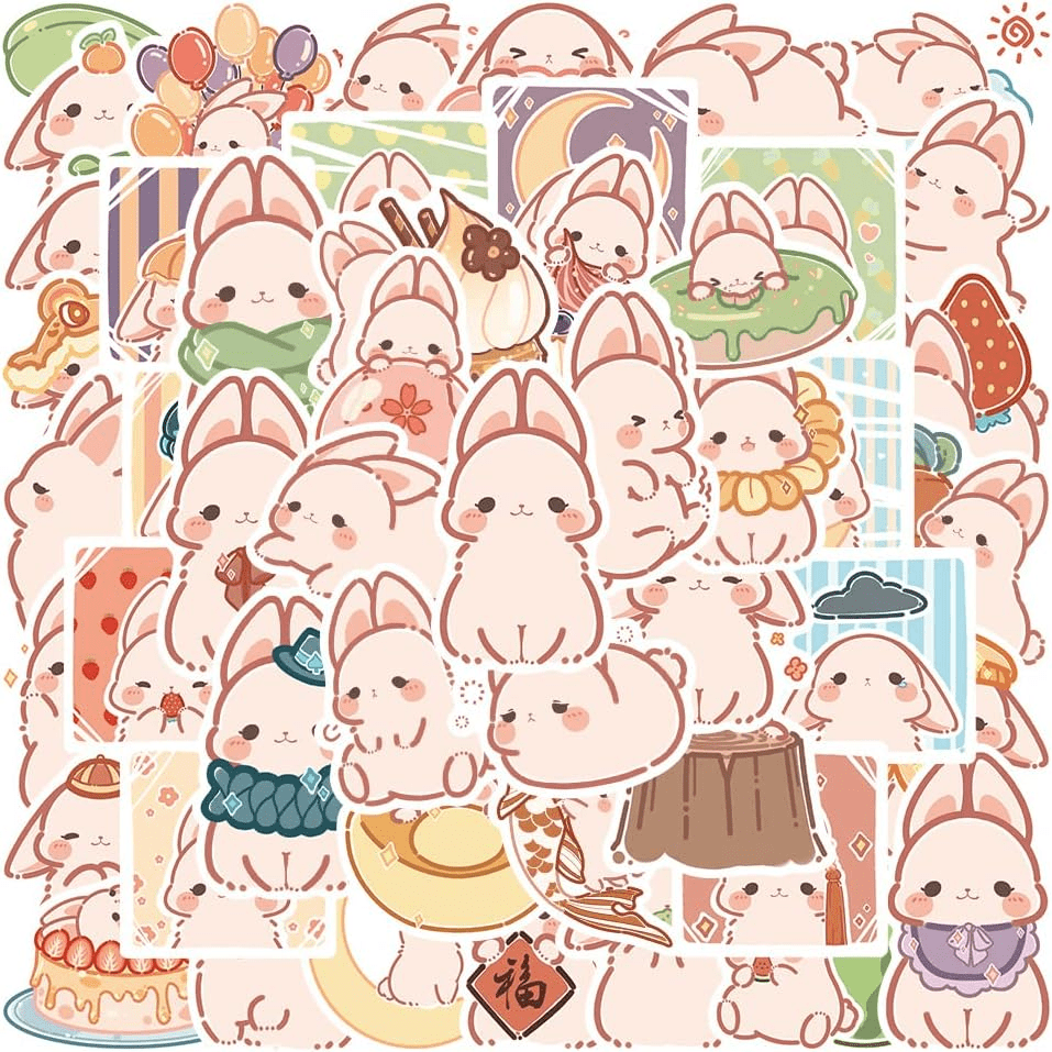50 Adorable Kawaii Bunny Stickers - Pink Aesthetic Waterproof Decals for Water Bottles, Laptops, Scrapbooking & More - Perfect for Teens, Girls, Kids & Adults! - Image 1
