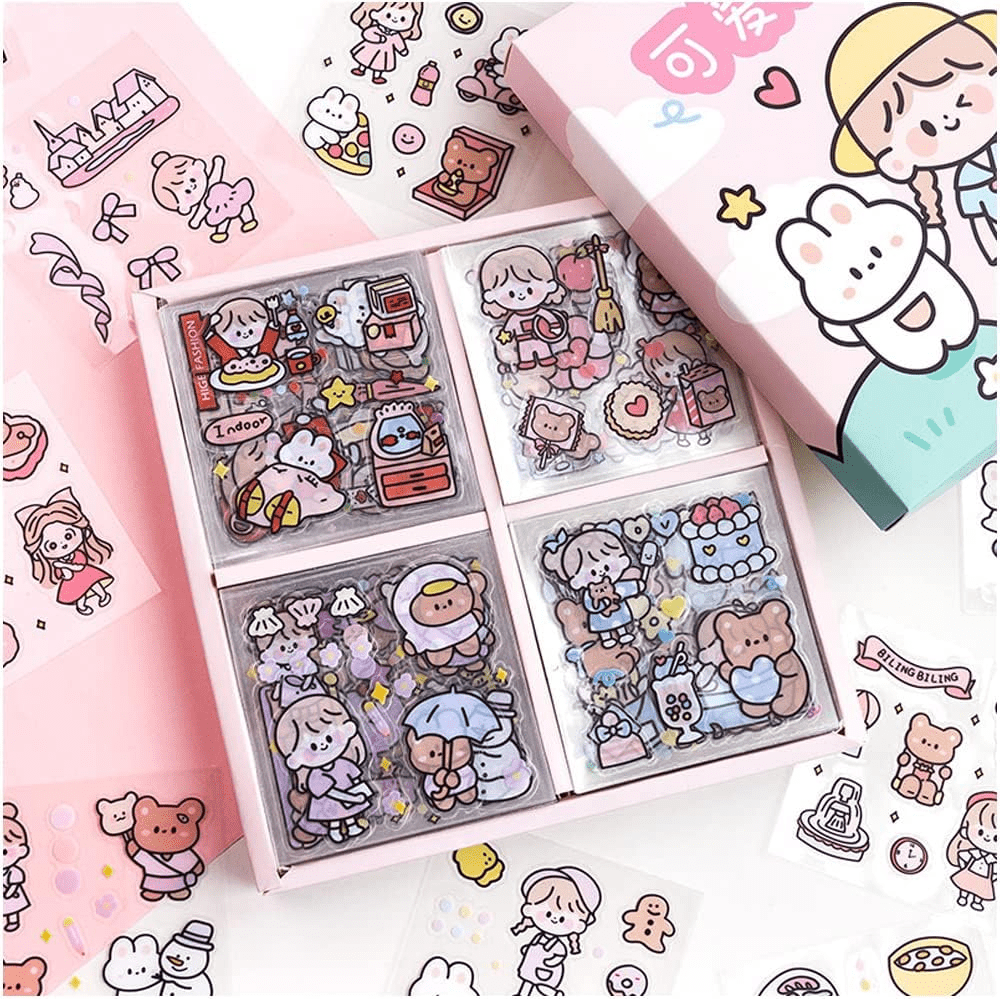 5dddab4fb82ec925dceecdca6b35402a.png Adorable Kawaii Sticker Set - 100 Sheets of Cute Transparent Cartoon Animals & Flowers for Scrapbooking, Bullet Journals, DIY Crafts, Planners, and More! - Image 1