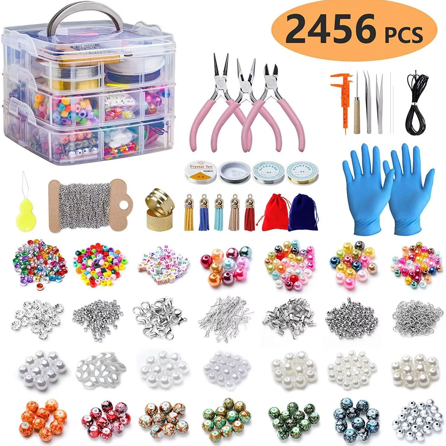 Deluxe 2456-Piece DIY Bead Jewelry Making Kit with Beads, Findings, and Accessories for Custom Bracelet and Necklace Creation - Image 1