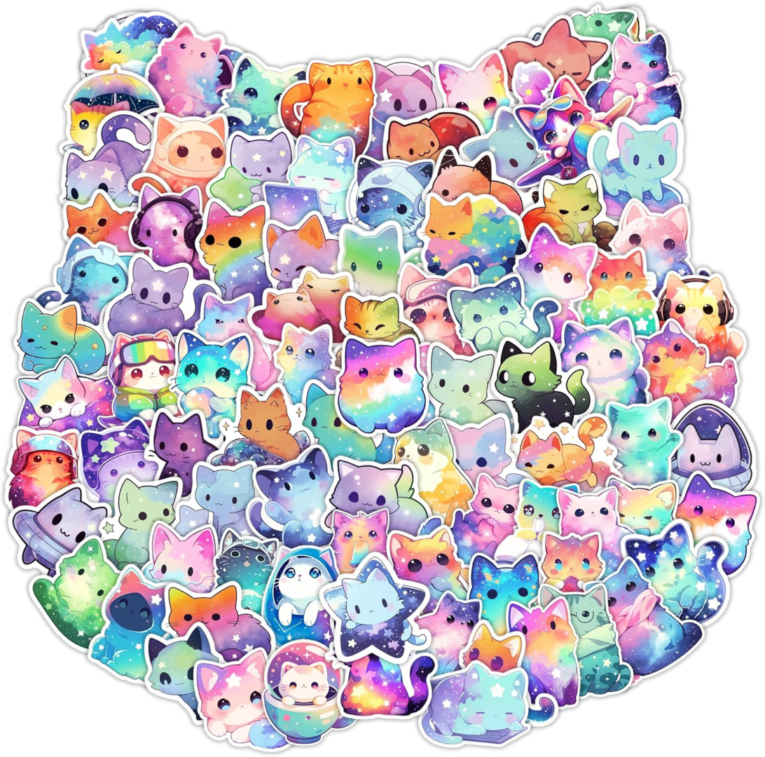 100PCS Kawaii Cat Stickers - Waterproof Vinyl for Kids & Teens, Perfect for Water Bottles, Laptops, Skateboards & More! - Image 1