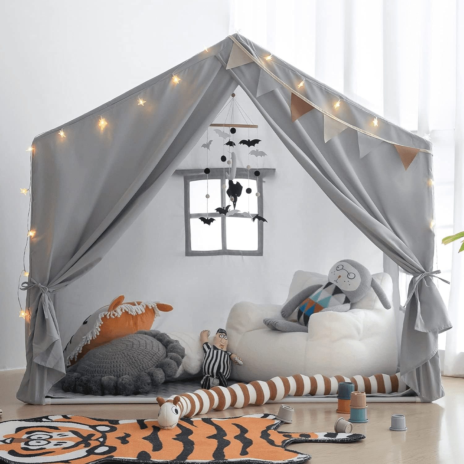 Large Indoor Kids Play Tent with Mat - s Playhouse Castle for Boys and Girls (Grey) - Image 1