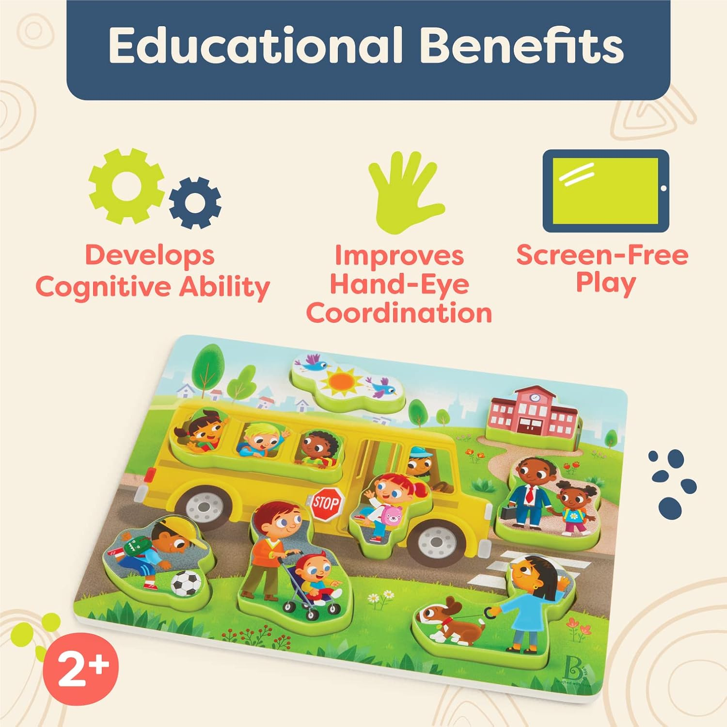 Peek & Explore School Bus Chunky Puzzle - Fun Learning Puzzle for Toddlers & Kids 2+ - Image 1