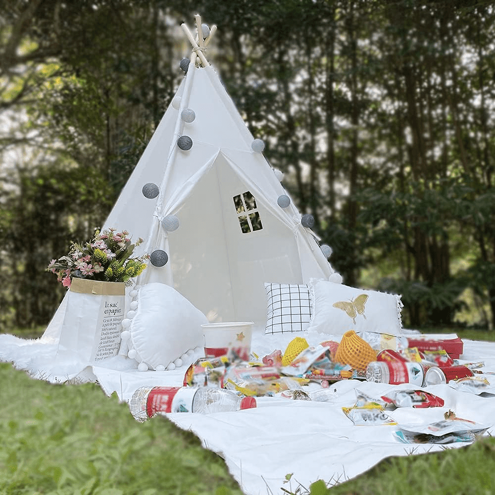 eba0041448844a4bcead877f8d4e0bc3.png Kids Teepee Tent - Portable Indoor/Outdoor Play Tent in White - Image 1