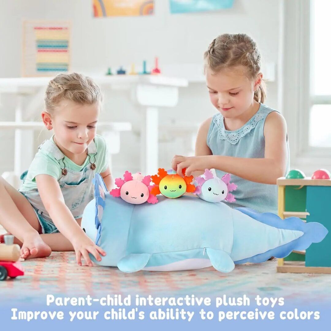 23.5" Giant Axolotl Plush with 3 Baby Axolotls - Soft Stuffed Animal Throw Pillow in Blue - Image 1