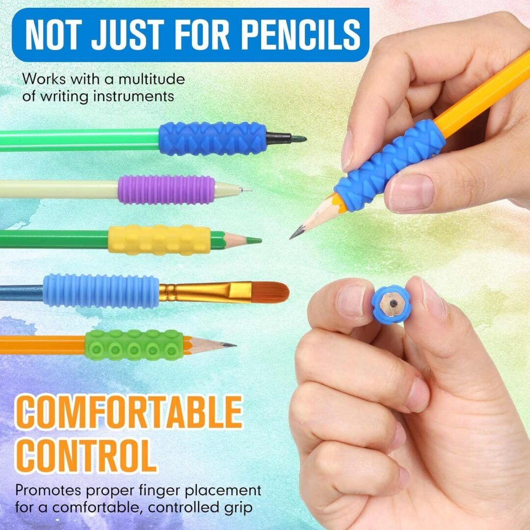 36 Pcs Colorful Silicone Pencil Holders - Cushioned Grips for Comfortable Handwriting, Drawing, and Coloring in School and Office - Image 1