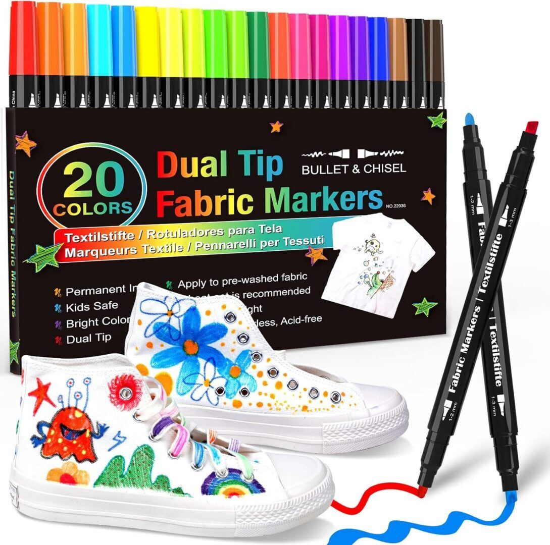 f42f082cca601b7077de7d2b8d30b912.jpg 20-Color Dual Tip Fabric Markers - Permanent Paint Pens for Kids & Adults - Perfect for T-Shirts, Sneakers, Canvas, and More! - Image 1