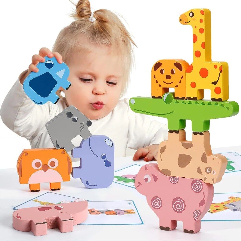Montessori-Inspired Wooden Animal Sorting and Stacking Blocks for Toddlers Aged 2-4 - Educational Gifts for Boys and Girls - Image 1