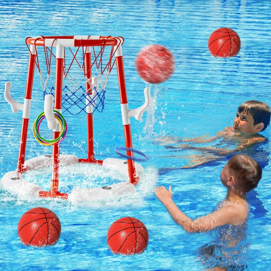 Floating Basketball Hoop for Pool - Summer Water Play Set with 4 Balls for Indoor and Outdoor Fun - Image 1