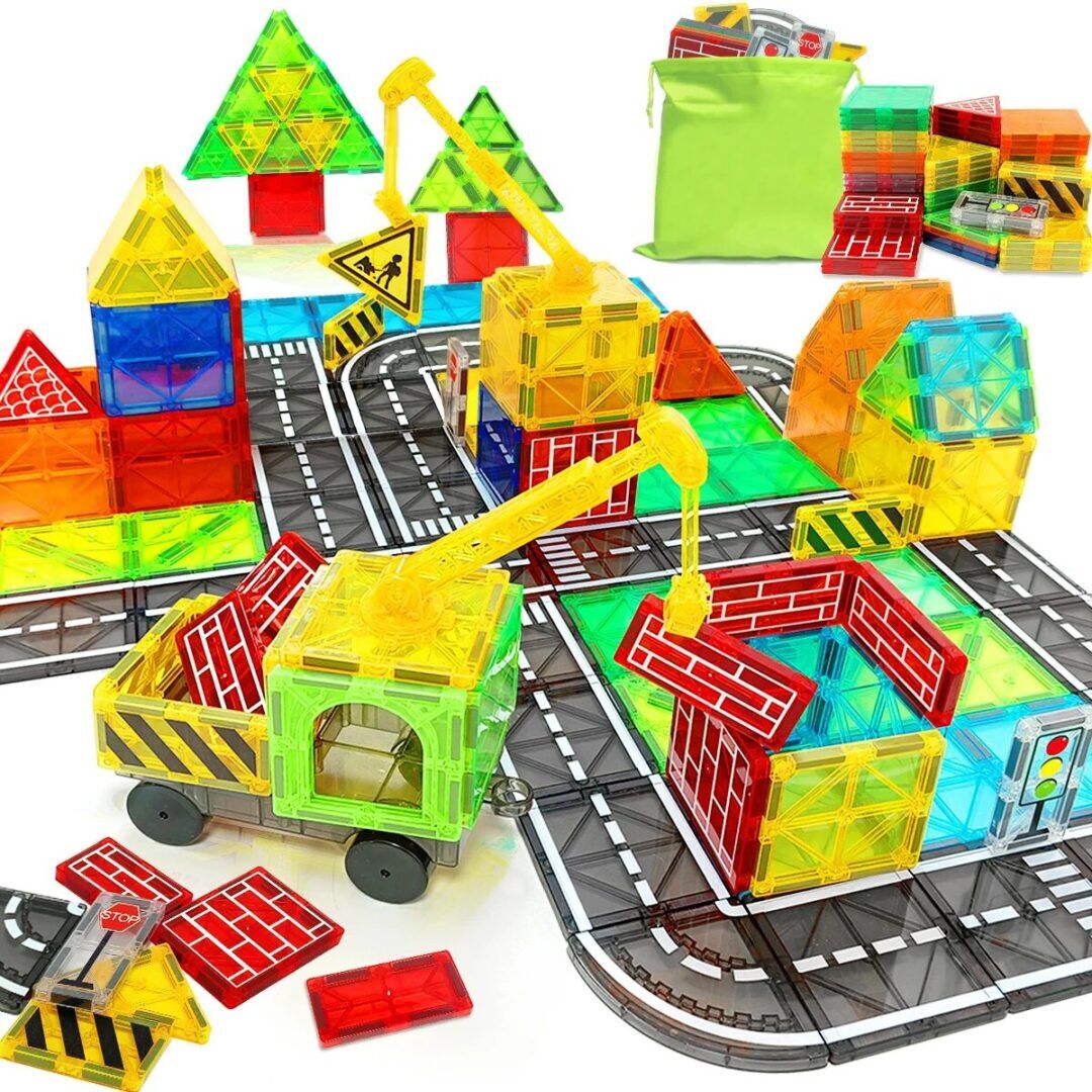 Magnetic Road Construction Set with Toy Cars for Toddlers - Ideal Christmas and Birthday Gifts for Boys and Girls - Image 1
