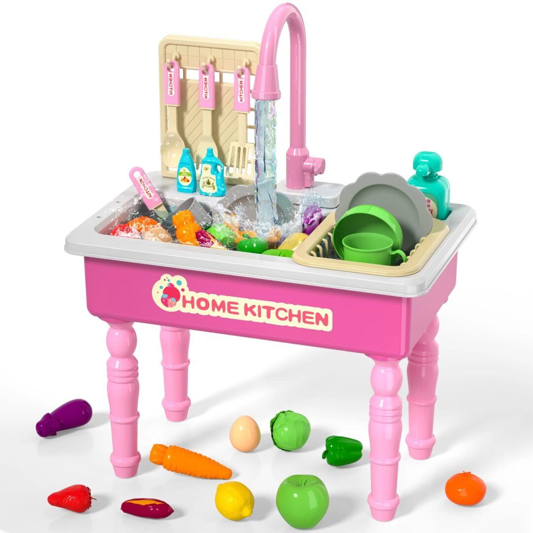 Play Kitchen Sink Toy Featuring Running Water, Dishwasher Functionality, and Enhanced Automatic Water Cycle System - Image 1