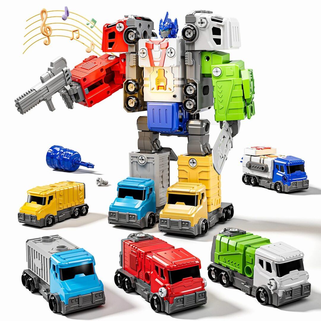 5-in-1 Transformable Robot Construction Vehicle Set for Boys - DIY Buildable Toy Trucks and Robots - Ideal Gifts for Children - Image 1