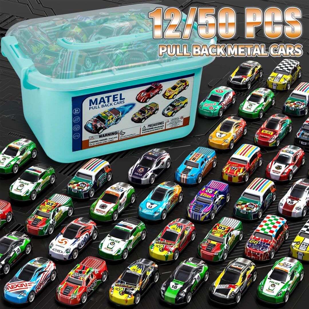 12/50-Piece Set of Pull-Back Mini Race Cars with Storage Box - Ideal Toys for Boys Aged 3-6 Years, Perfect for Birthday Gifts - Image 1