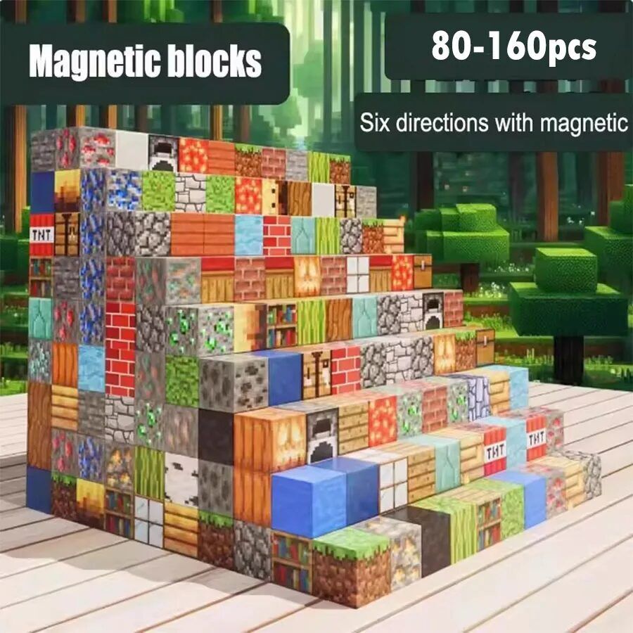 Magnetic Building Blocks Set for Children - 80-160 Pieces DIY Game Scene Assembly Puzzle Model Gift - Image 1